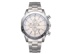 Reloj De Pulsera De Hombre Empresarial De Acero Con Esfera Exquisita Y Calendario Cuarzo Blanco Plata