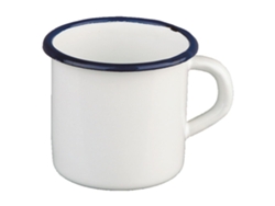 Taza Ibili de acero inoxidable de 8 cm, blanca y azul, con asa, estilo art déco, apta para lavavajillas (0,4 L)