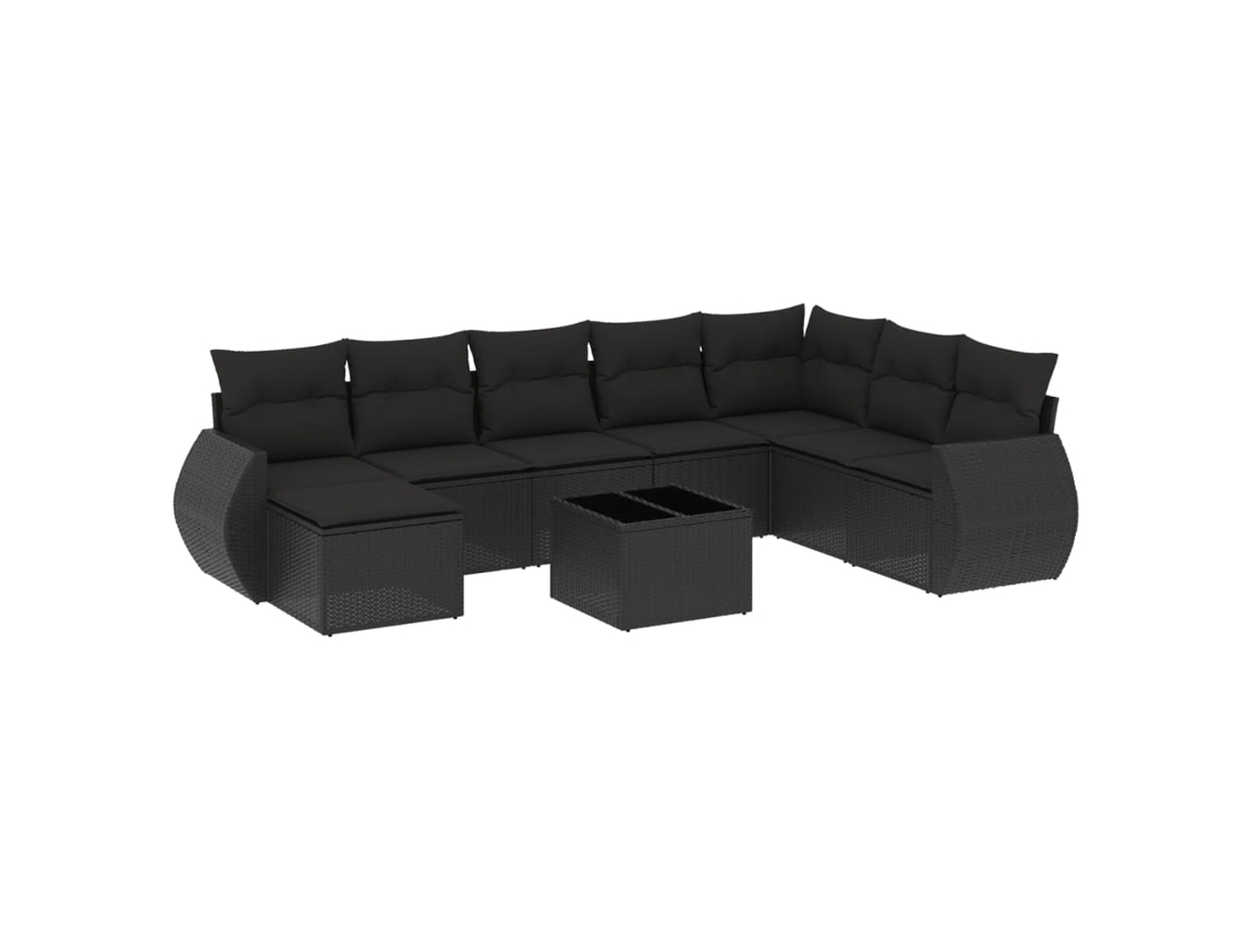Maison Exclusive - Conjunto de sofás de jardín de 9 piezas con cojines de mimbre y patas negras