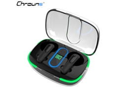 Auricular Inalámbrico Bluetooth, Chrouns Con Estuche De Carga Inalámbrica, Auriculares Estéreo En La Oreja, Negro