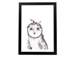 Póster NACNIC Infantil Buho Bebe con Pañuelo Gris y Rosa Animales Infantiles