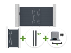 Puerta Corredera 3 M Life Alt. 180 Cm Gris + Puerta Peatonal 1 M Life Alt. 180 Cm Gris + 4 Postes Elda + Motorización Ranger C300