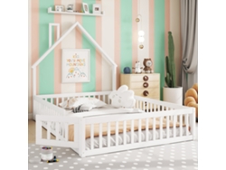 Cama tapizada de 140 x 200 cm, infantil con forma de chimenea, con estructura (sin colchón), estilo minimalista, color blanco