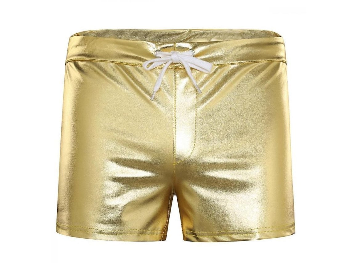 Pantalones cortos Rebe-Aoz para hombre, de piel brillante con cintura elástica y tallas versátiles, color dorado.