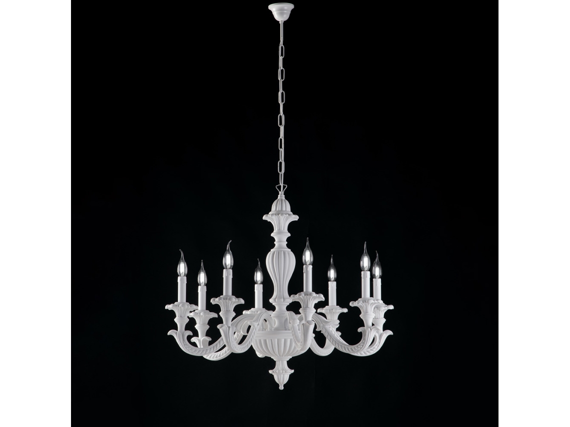 Leonardo - Lámpara De Araña Shabby De Madera Blanca 8 Luces 130 - Ø80 - Bl180-8-bco