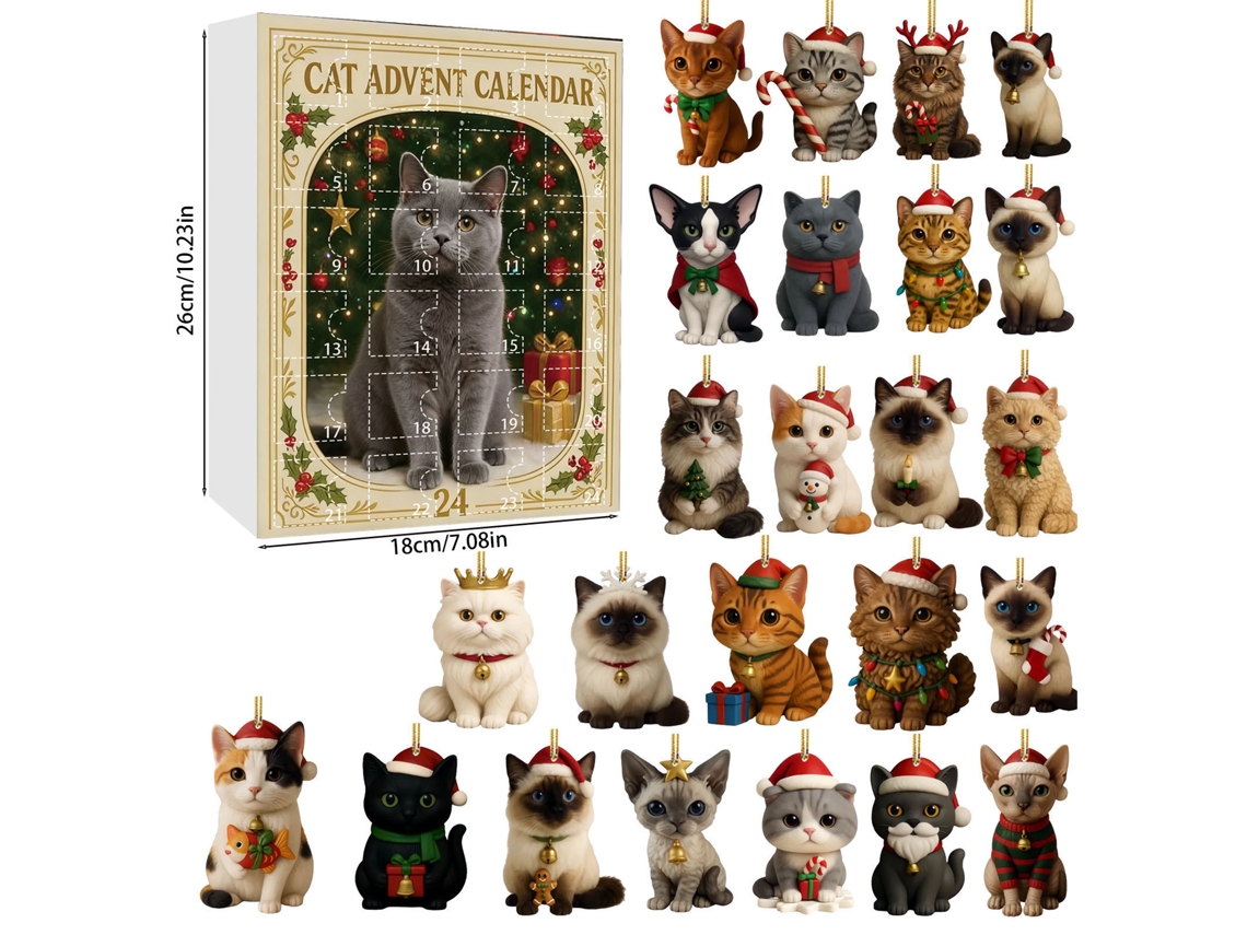 Calendario de Adviento, 24 colgantes decorativos navideños de gatos M09 Digitallab
