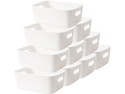 Caja De Almacenamiento - 10 Cestas De Plástico, 30 Cm - Grandes, Blancas - Para Estante De Armario.