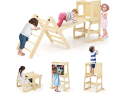 7 en 1 Triángulo de Escalada de Madera para Niños con Rampa Reversible, Torre de Aprendizaje Plegable Montessori, Mesa y Silla Infantil COSTWAY