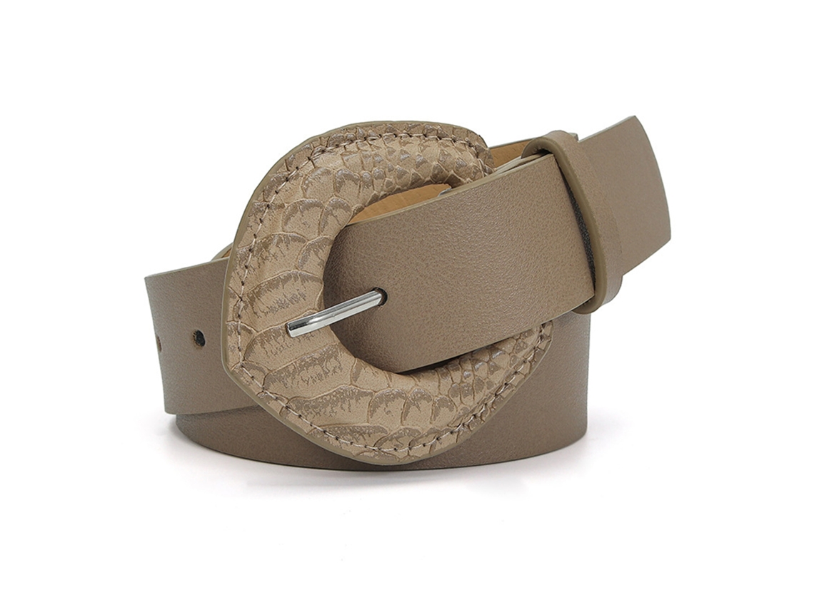 Cinturón De Piel Sintética Para Mujer Con Hebilla Ajustable Con Estampado De Serpiente, Color Caqui.