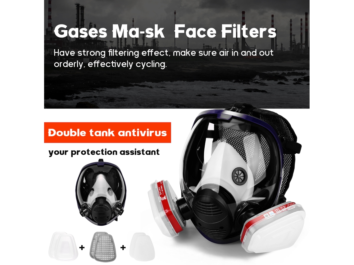 Mascarilla facial de silicona con filtros de carbón activado, antiformaldehído y pintura.