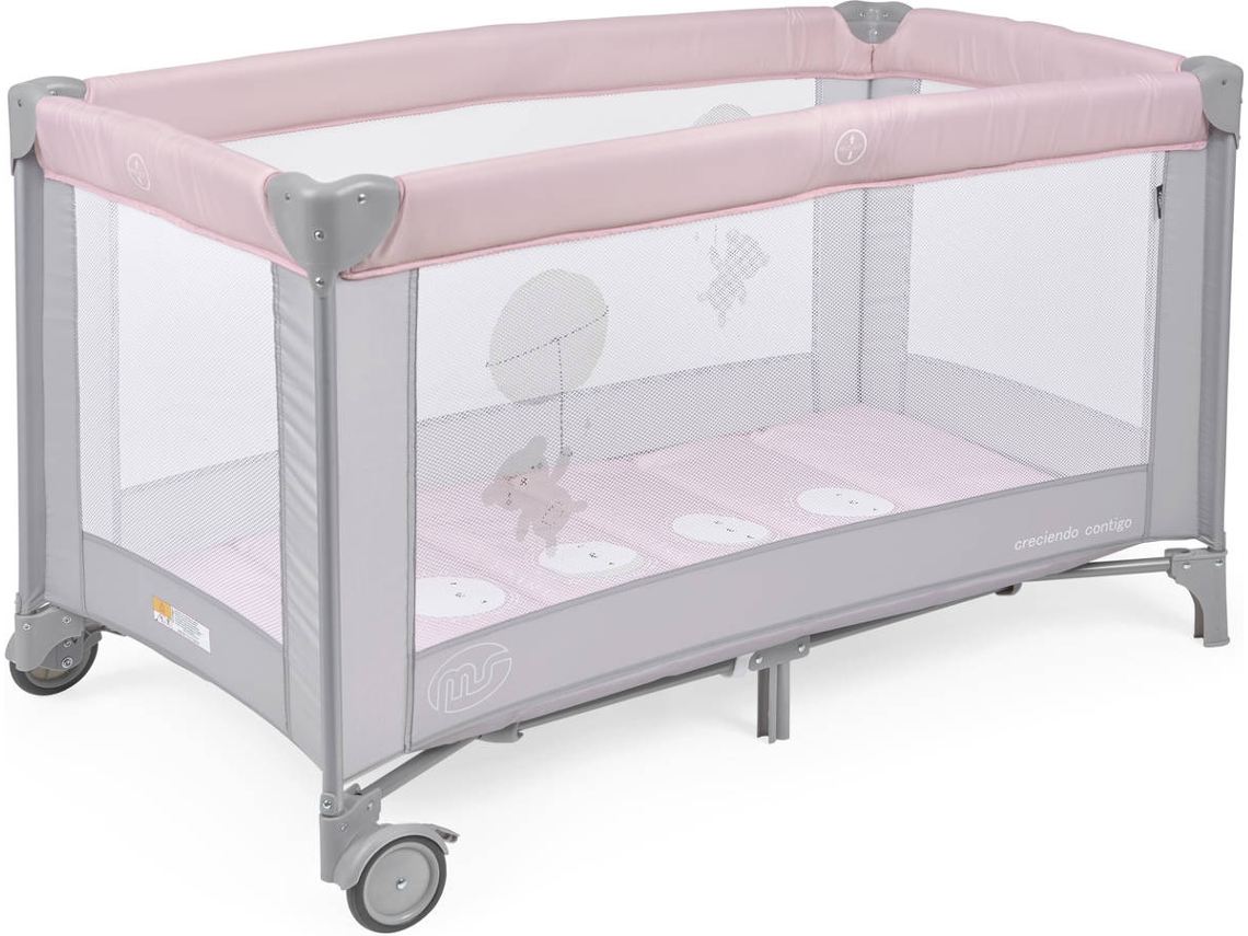 Cuna de Viaje MS Sleepy Acero, Nylon Rosa (125 x 77 x 65 cm)