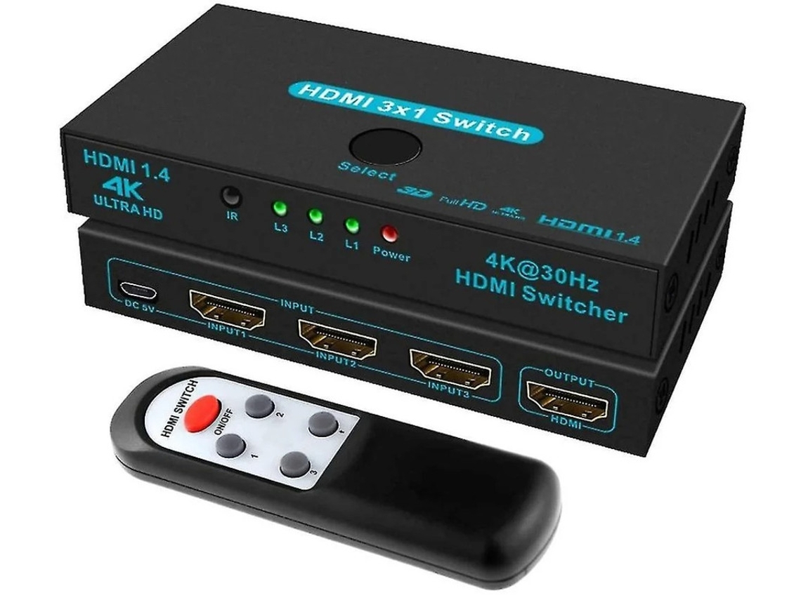 Sgeyr 4k Metal Hdmi Switch Selector De 3 Portas Entradas Para 1 Saída Em Out Splitter Con Control Remoto Ir Soporte Bestvite