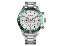 Reloj De Pulsera De Cuarzo Con Correa De Acero Para Hombres Dial Redondo (carcasa Blanca Verde)