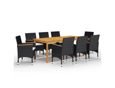 Conjunto 9 de comedor de jardín VIDAXL con cojines negro