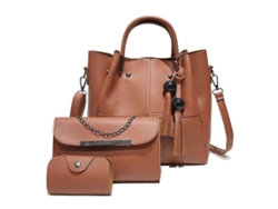 Conjunto de 3 piezas: bolso de mano de piel para mujer con borla, bolso de hombro y bandolera, color marrón.