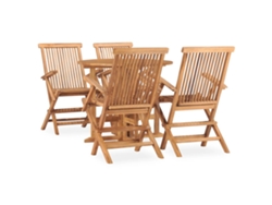 Juego de comedor plegable para exterior de 5 piezas de madera maciza de teca, DKD, decoración del hogar
