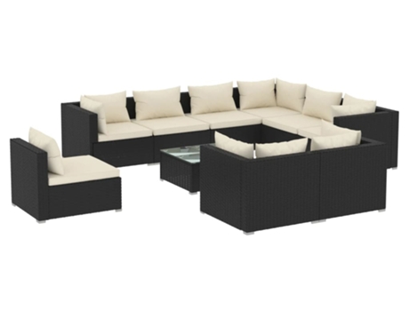 Conjunto 10 de muebles de jardín VIDAXL y cojines ratán sintético negro