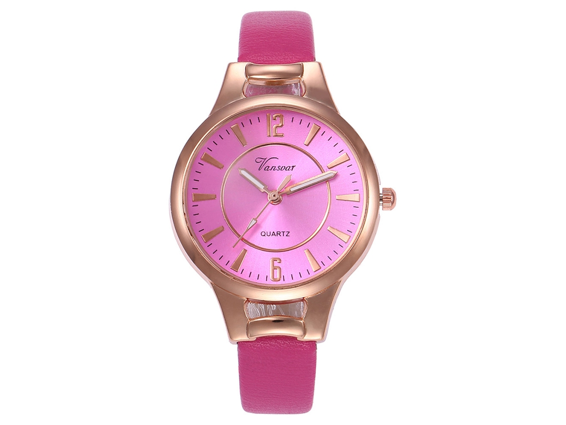 Reloj De Pulsera Vansvar V406 Slim Para Mujer Con Correa De Pu Y Movimiento De Cuarzo (rojo Rosado)