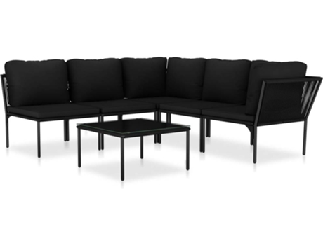 Conjunto 6 de muebles de jardín VIDAXL con cojines PVC negro