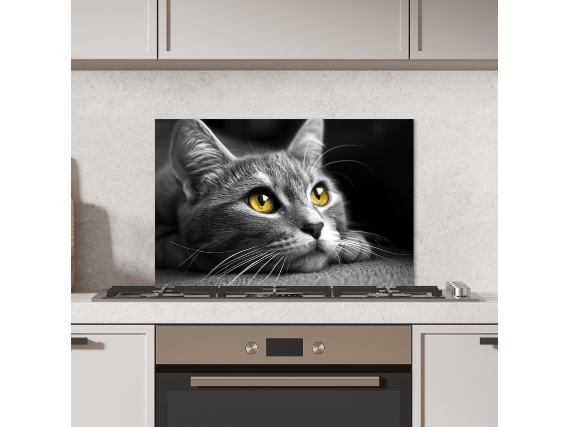 Panel Antisalpicaduras Cocina Gato - Gris - Animales - Gato 60x40 Cm