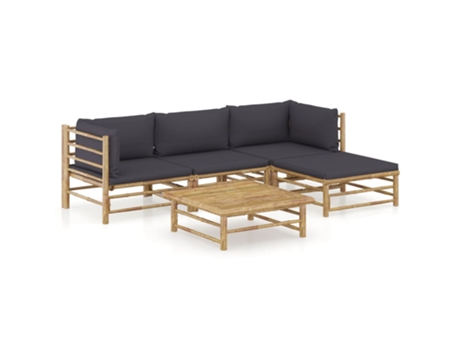 MAISON EXCLUSIVE Set de muebles de jardín 5 piezas bambú con cojines gris oscuro