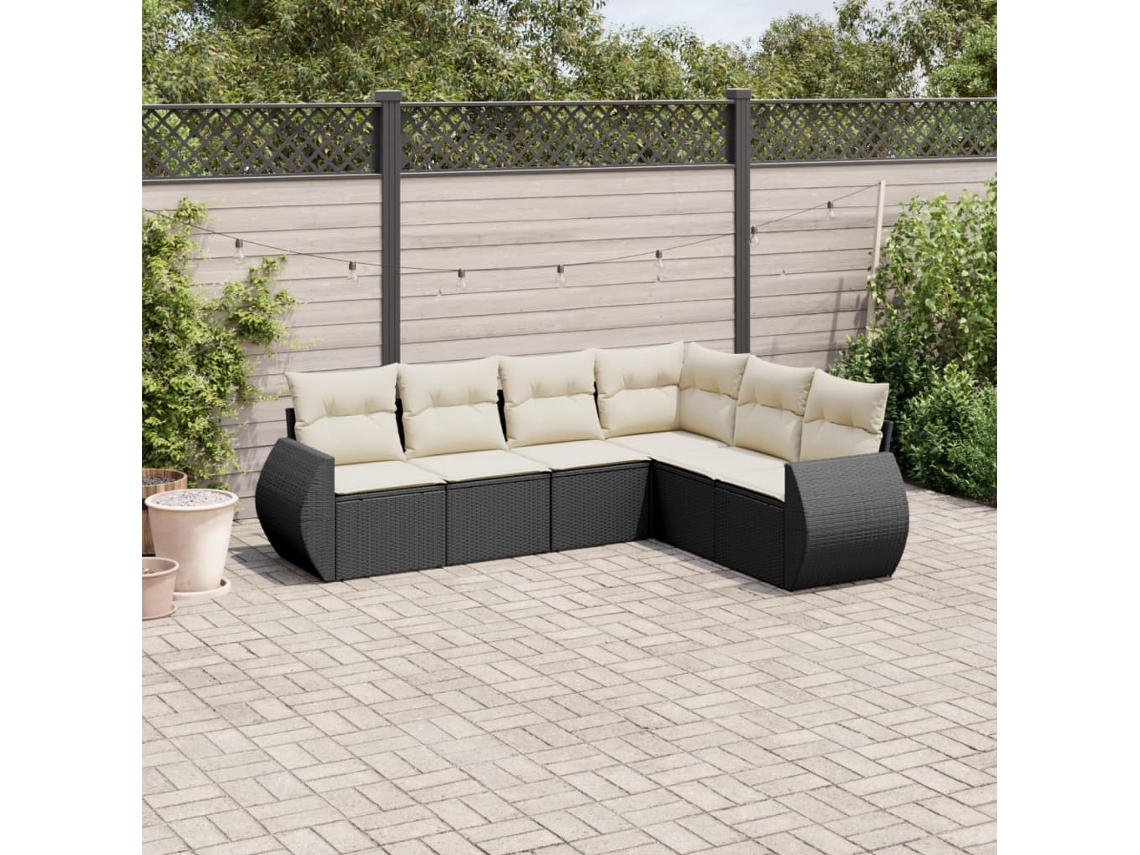 Conjunto de sofás de jardín de 6 piezas DKD Home Decor con cojines de mimbre negros