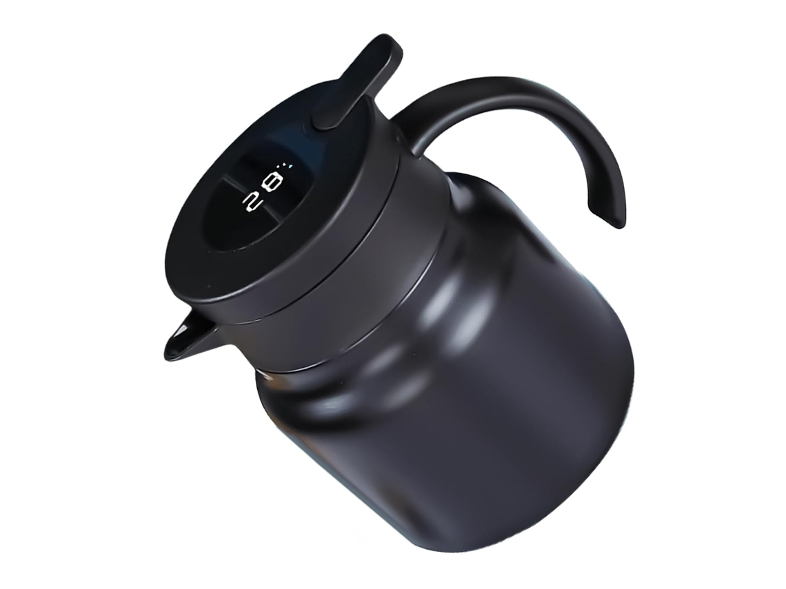 JILLIOPER Termo 1L Negro Acero Inoxidable 316 con Filtro para Té y Pantalla de Temperatura - Ideal para Café, Té y Leche