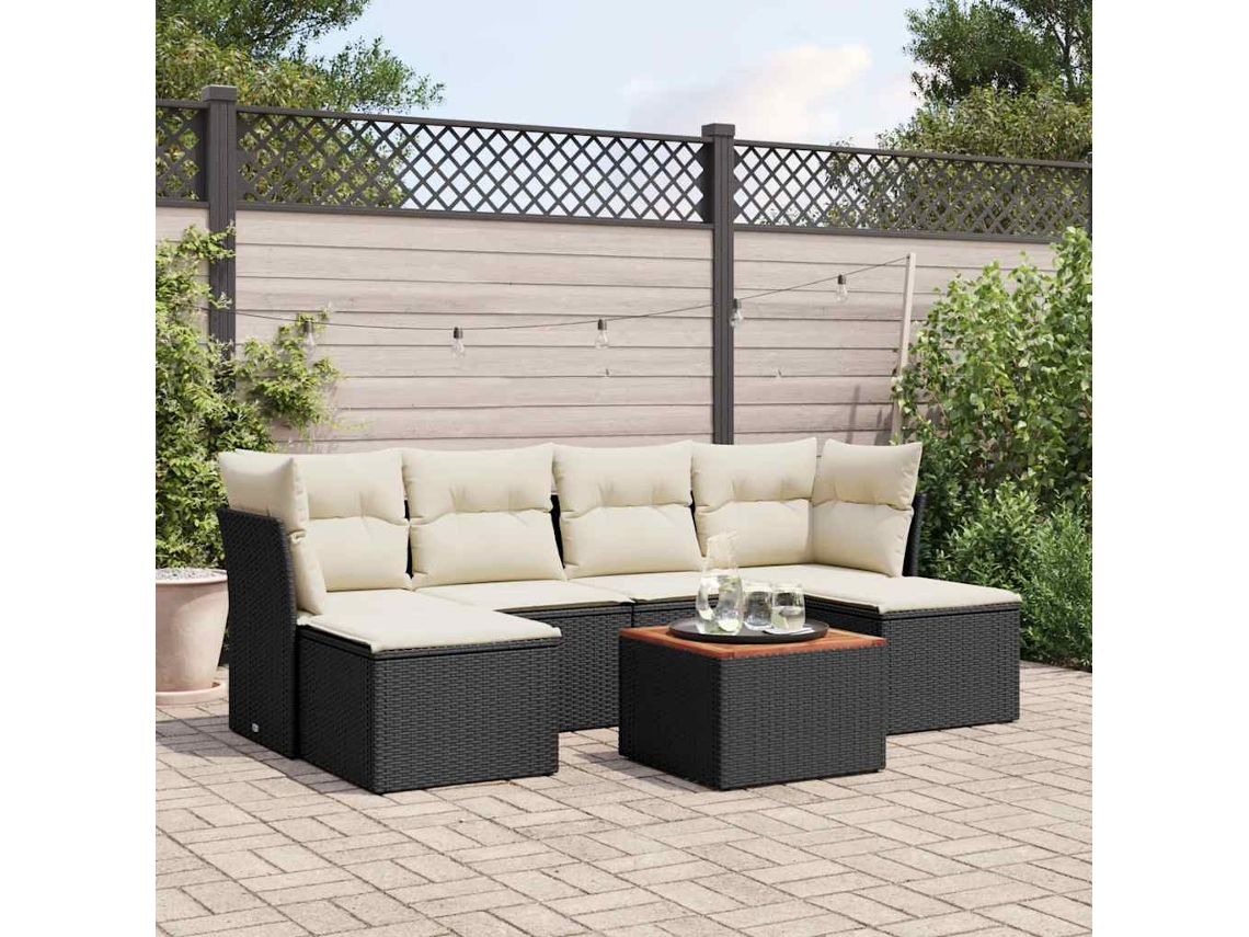 Conjunto de sofá de jardín de 7 piezas con cojines de mimbre negro de DKD Home Decor