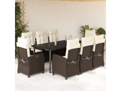 Juego de comedor de jardín de 9 piezas con cojines de mimbre marrón DKD Home Decor