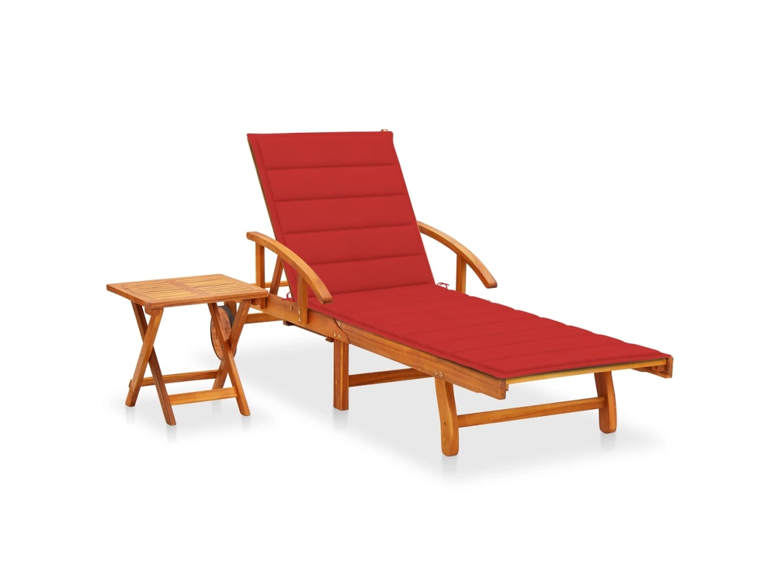 Tumbona Lounger de Jardín con Mesa y Cojín Madera de Acacia Maciza