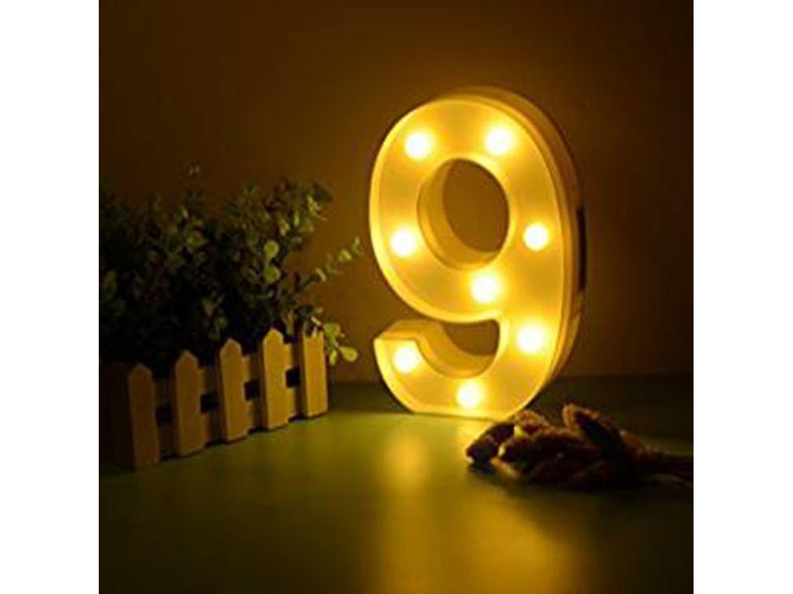 Rebe-números Led Iluminados 22cm Blanco 0-9 Para Boda Cumpleaños Fiesta Con Pilas Decoración Interior Número 9