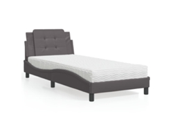 Cama Con Colchón Cuero Sintético Gris 100x200 Cm