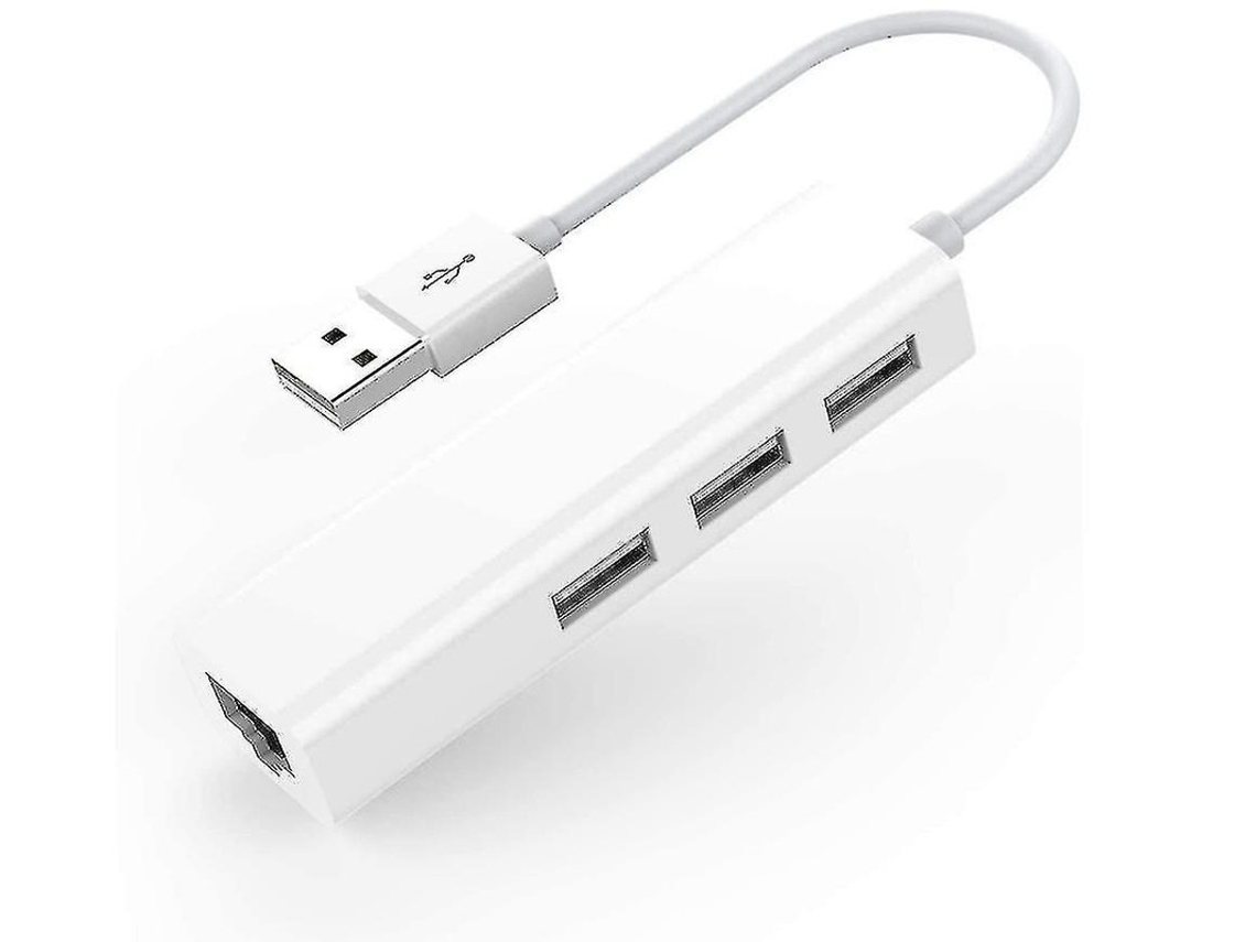 Concentrador con 3 puertos USB 2.0 RJ45 Ethernet multipuerto USB 2.0, compatible con MacBook Air Pro, etc., compatible con Microsoft, Windows, Mac OS y Linux (blanco) Yizhood