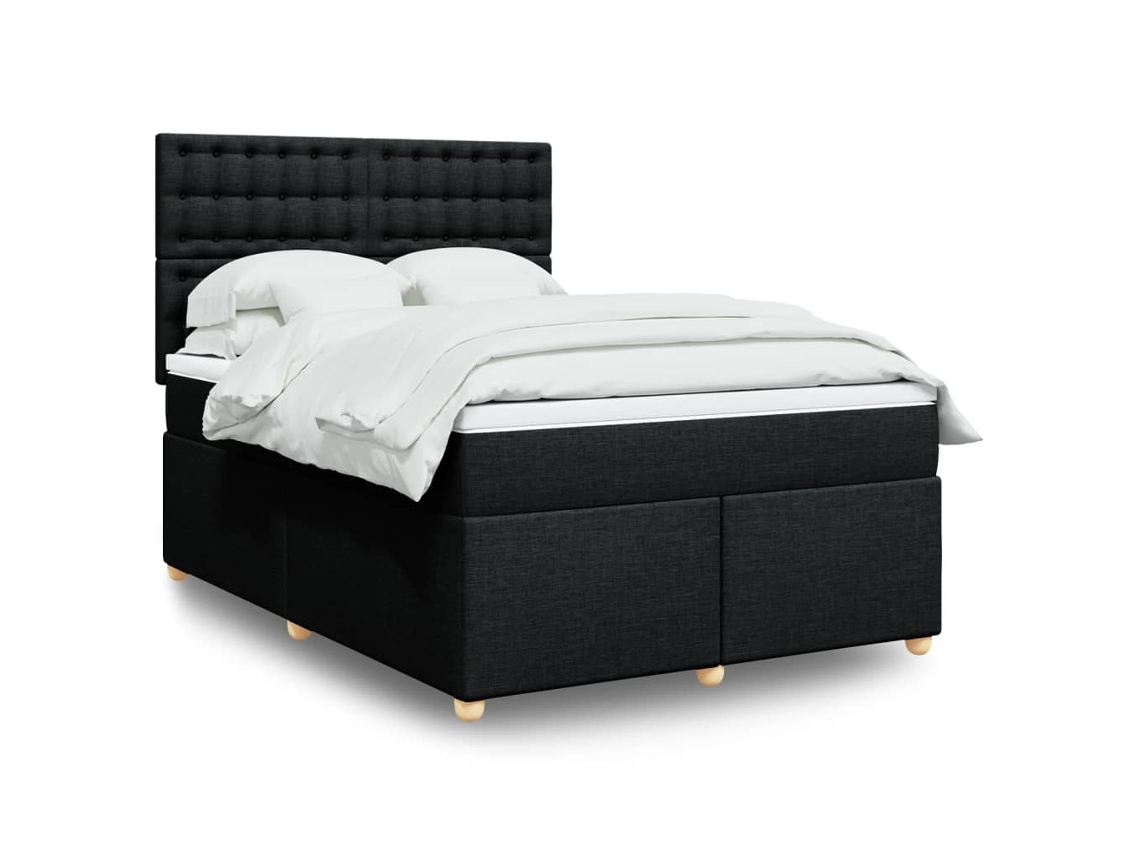 Cama Box Spring Con Colchón Tela Negro 140x200 Cm