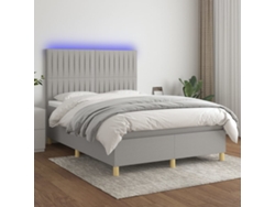 Cama Box Spring Colchón Y Luces Led Tela Gris Claro 140x190 Cm