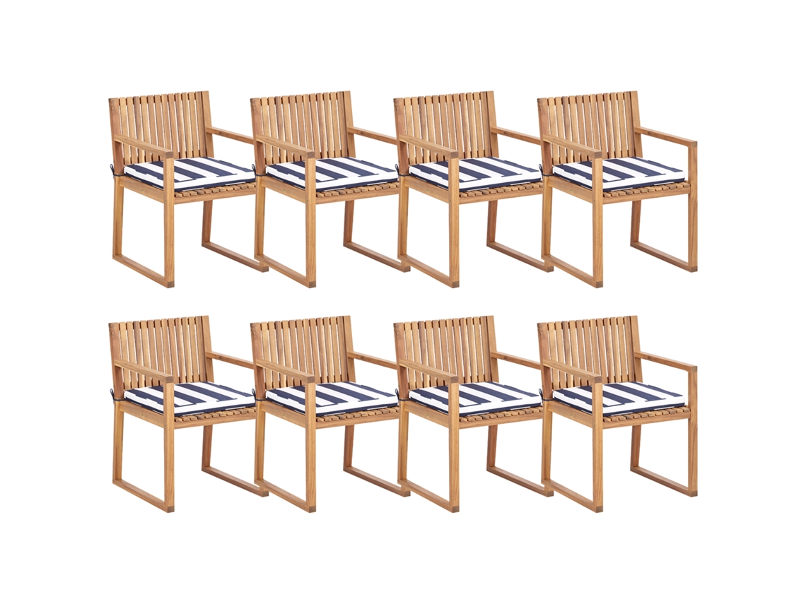 Conjunto de 8 sillas con cojines BELIANI Sassari ii de Madera de acacia con certificado FSC® Madera clara 54x59x80