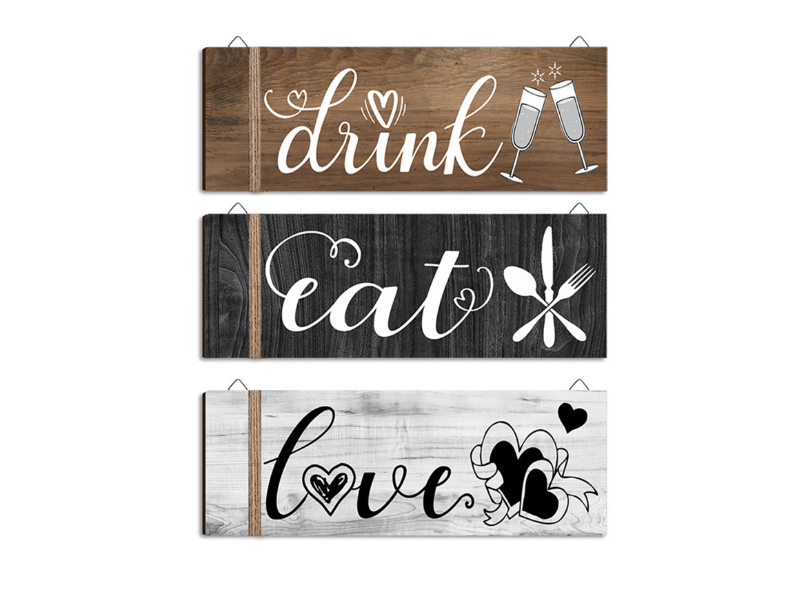 3 Piezas Decorativas de Pared de Madera para el Hogar, la Cocina y el Restaurante