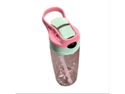Botella De Agua Infantil (rosa) De 500 Ml Con Tapón Y Pajita, Sin Bpa