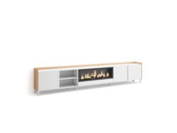 Mueble Tv, Televisión, 315x35x61cm, Para Tv Hasta 80", Chimenea Eléctrica Xxl, Diseño Industrial, Blanco Y Roble Soft