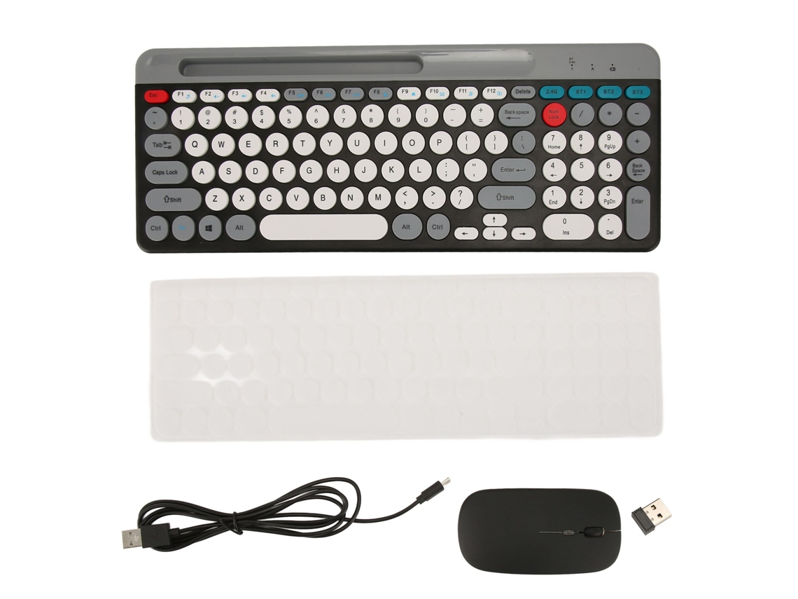 Conjunto Teclado Mouse Sem Fio Recarregável 2.4g Bluetooth Estilo Retro Preto Para Pc Computador
