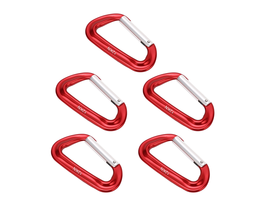 5 Mosquetones De Montaña De Aleación De Aluminio De 12 Kn (2697 Lb) Con Anilla En D Para Camping, Escalada Y Actividades Al Aire Libre - Rojo