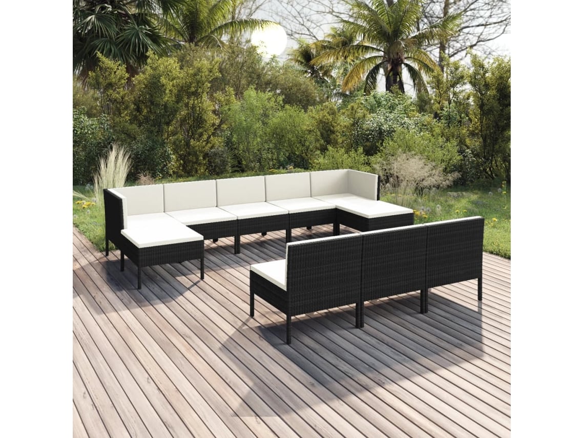 Conjunto de jardín de 10 piezas con cojines en mimbre sintético negro de DKD Home Decor