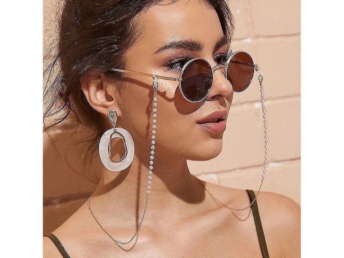 Cadena Para Gafas De Sol Con Perlas De Imitación - Accesorio Geométrico De Moda Para Gafas De Mujer - Plateado - 58-70cm