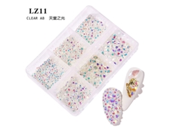 Kit de accesorios para decoración de uñas con diamantes de imitación de base plana (3 cajas) Caja con 6 compartimentos para diamantes de imitación, 11 Heaven's Light