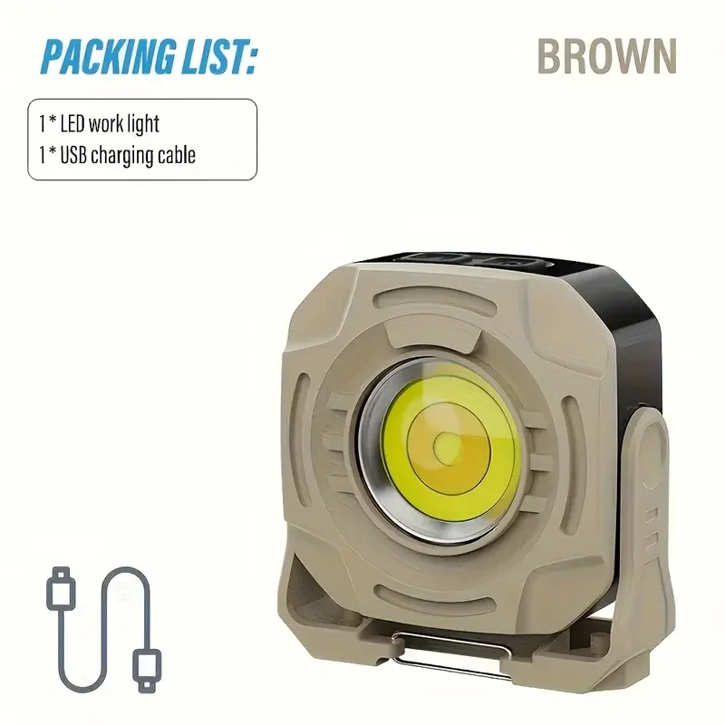 (marrón) Luz De Camping Superbrillante - Luz De Trabajo Cob Recargable - Accesorio Magnético - Emergencia Al Aire Libre - 6 Modos