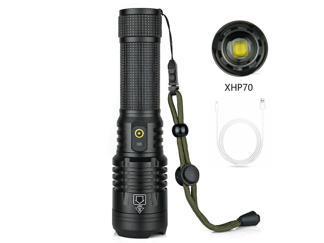 Linterna LED recargable por USB superbrillante XHP70, potente linterna de 5000 lúmenes con zoom, 5 modos para acampar, emergencias en el hogar o para Yunzii