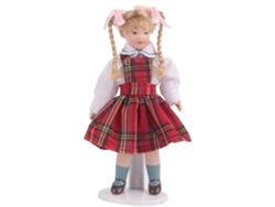 2026-muñeca Porcelana Miniatura 1:12 De Casa De Muñecas Con Vestido Rojo Y Trenza Larga Modelo De Juguete