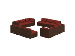 vidaXL Set muebles de jardín 12 pzas y cojines ratán sintético marrón