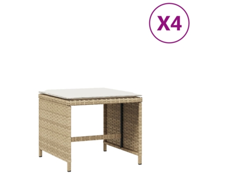 Conjunto 4 Taburete De Jardín VIDAXL Beige Poli Ratán