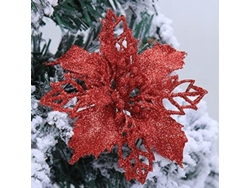 10 Flores De Nochebuena Grandes (15 Cm) Con Purpurina Para Decorar El Árbol De Navidad (rojas)